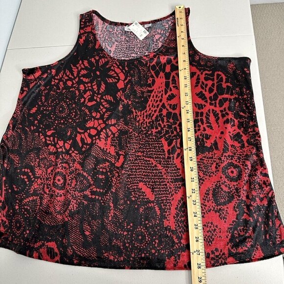 Avenue Tank Top shell Size 26 Red Black Velvet Floral Elegant - Picture 6 of 10